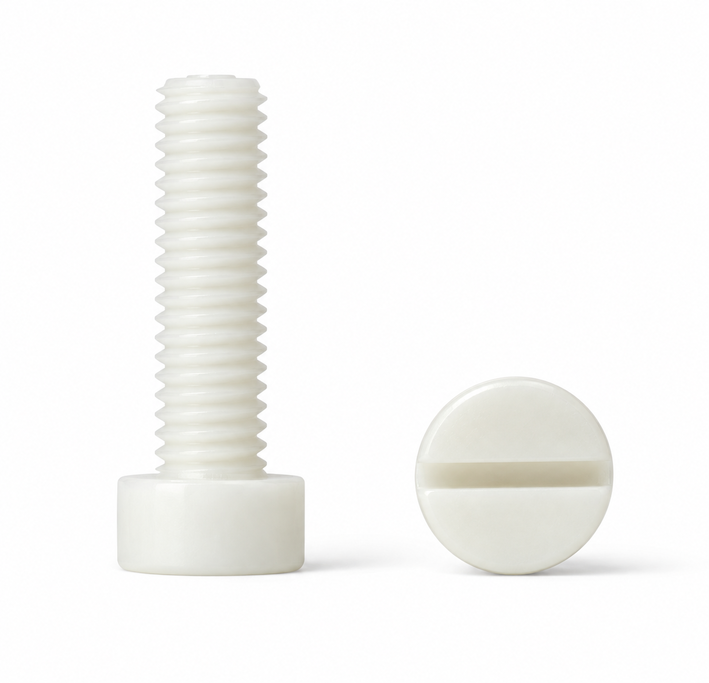 Ceramica (zirconia ZrO₂) - Viti a testa tonda con cilindro scanalato - DIN 84